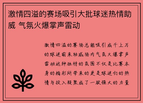激情四溢的赛场吸引大批球迷热情助威 气氛火爆掌声雷动