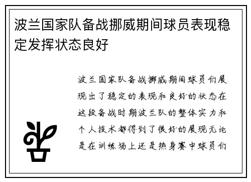 波兰国家队备战挪威期间球员表现稳定发挥状态良好